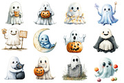 Watercolor Cute Ghost Clipart, an Illustration by SinaCreation (Thumbnail 3 of 5)