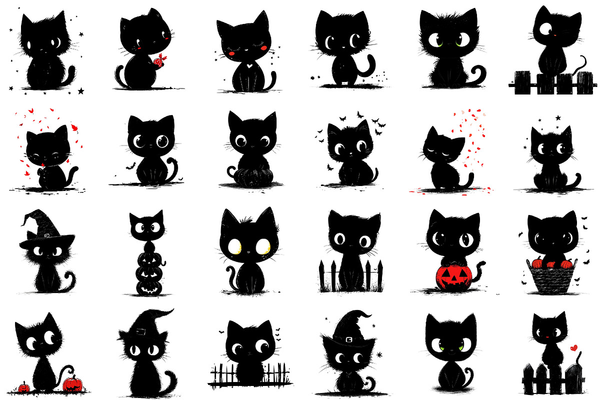Whimsical Halloween Black Cat Clipar, an Animal Illustration by designcity5 (Photo 2 of 5)