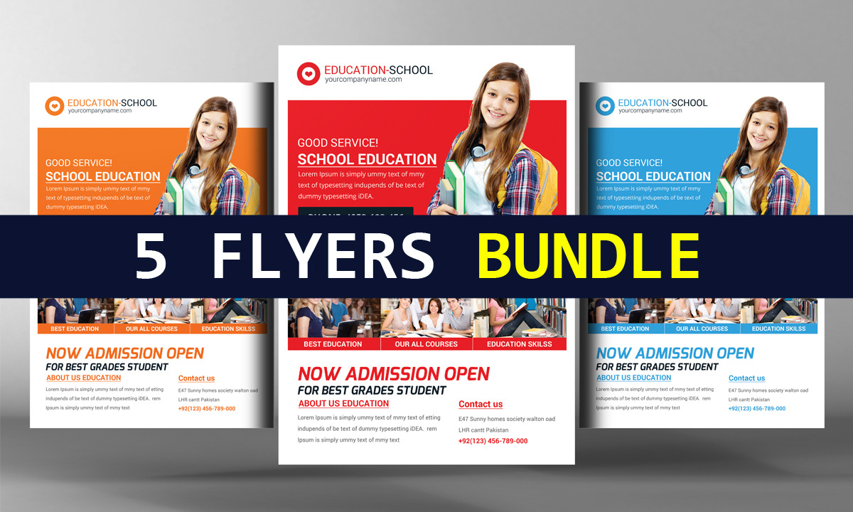 5 School Education Flyers Bundle, a Flyer Template by graphicforest