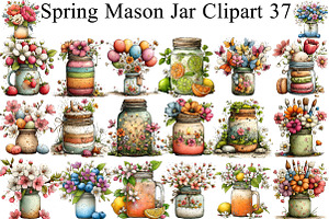 Watercolor Spring Mason Jar Clipart, an Illustration by DreamArtGraphic