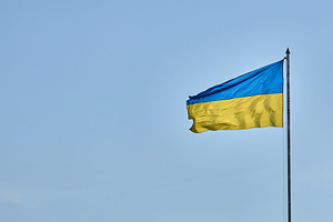 The Ukrainian flag on a high flagpole, the blue and yellow banne, a Background Photo by ndanko