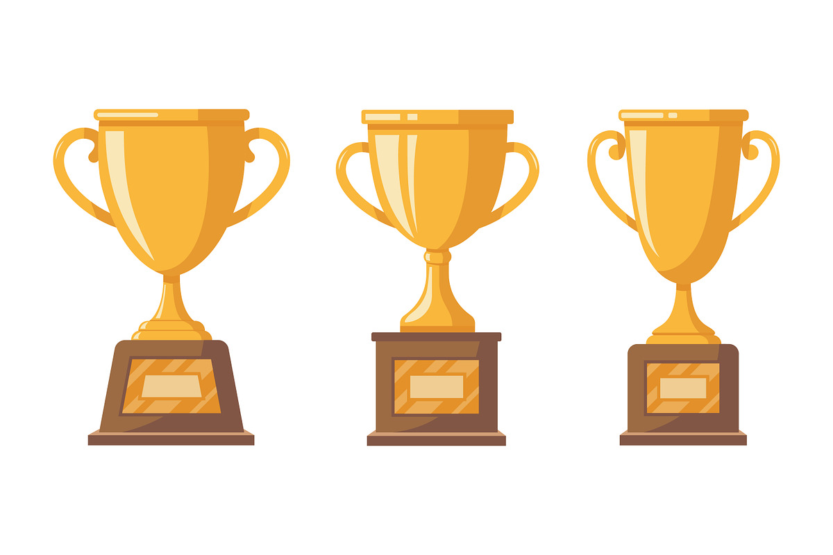 Three golden trophy trophies, an Object Illustration by Saba Vector