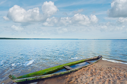 Old flooding boat on summer lake shore, a Nature Photo by YuriyB