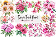 Bright Pink floral Clipart, an Illustration by DreamArtGraphic (Thumbnail 1 of 4)