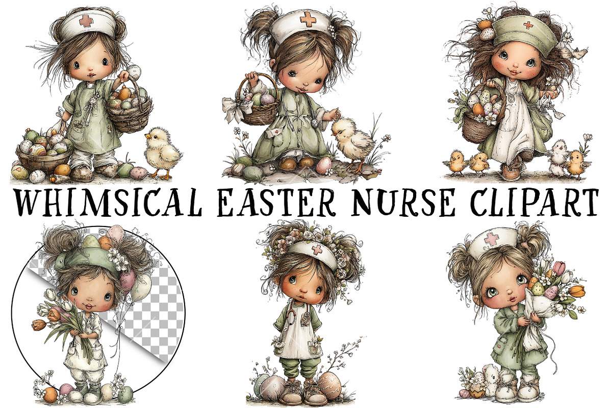 Whimsical Easter Nurse PNG Clipart, an Illustration by OK Design (Photo 2 of 6)