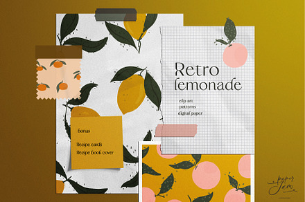 Retro lemonade Fruit patterns, a Pattern Graphic by PaperJamLab