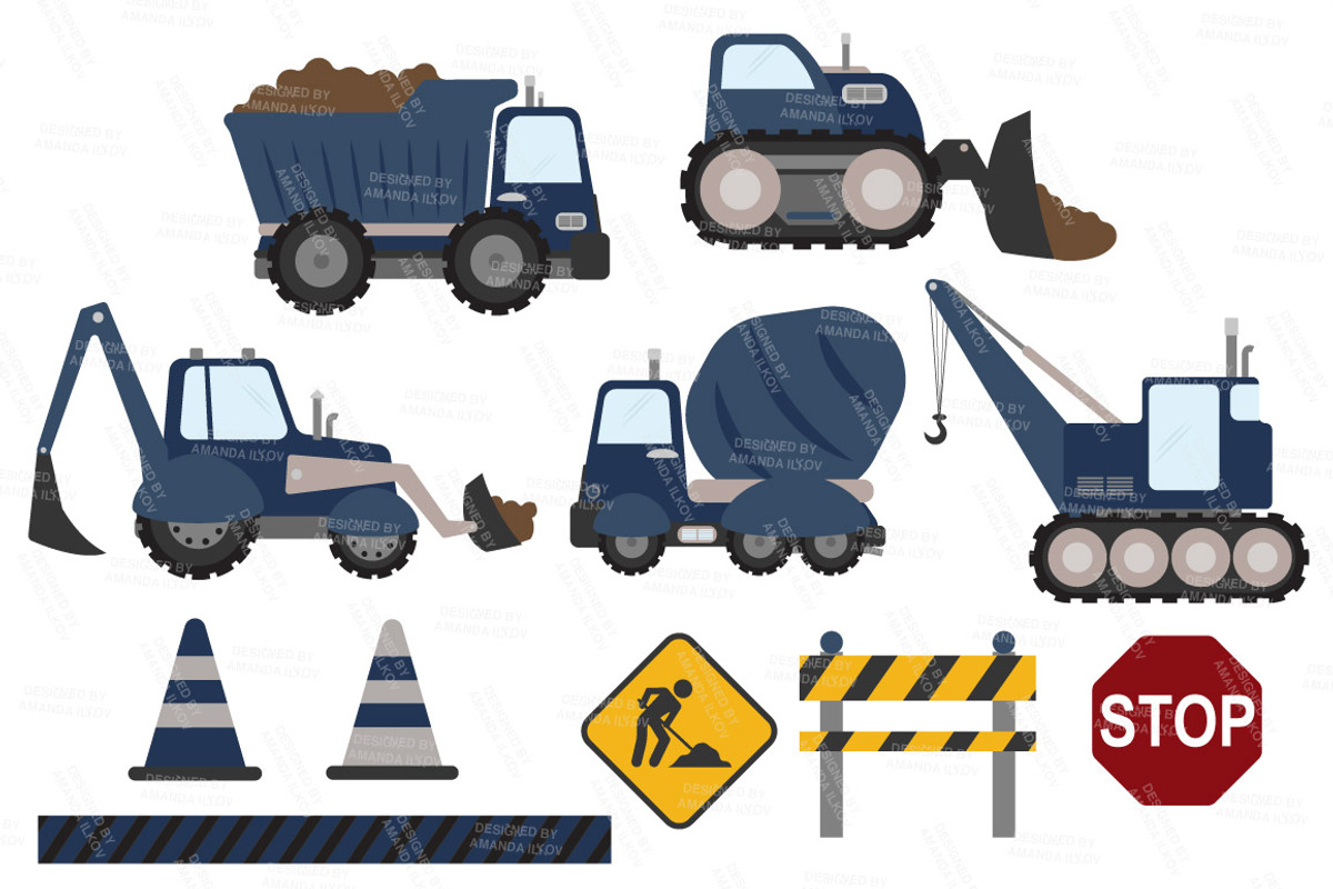 Navy Construction Trucks, an Illustration by Amanda Ilkov (Photo 2 of 2)