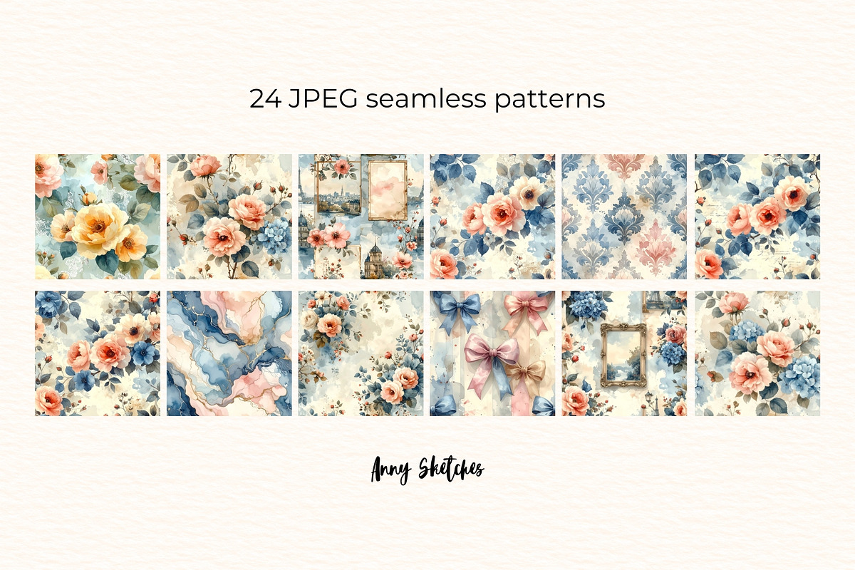Vintage French Seamless Patterns, a Pattern Graphic by Anna Design Studio (Photo 3 of 6)