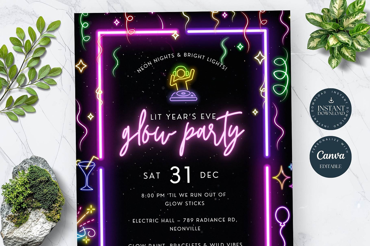 Editable Glow Party Invitation, an Invitation Template by Tracia Creative (Photo 2 of 6)