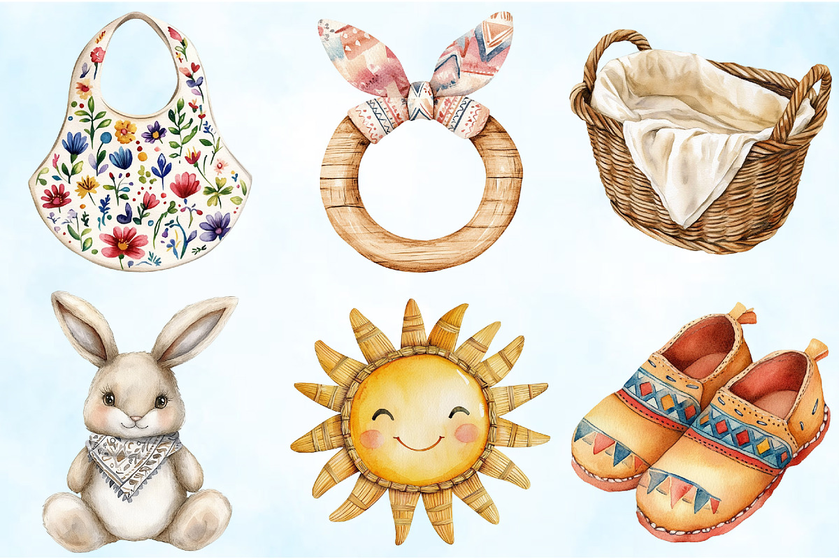 Boho Baby Watercolor Clipart Bundle, an Illustration by Craft Nest (Photo 4 of 6)
