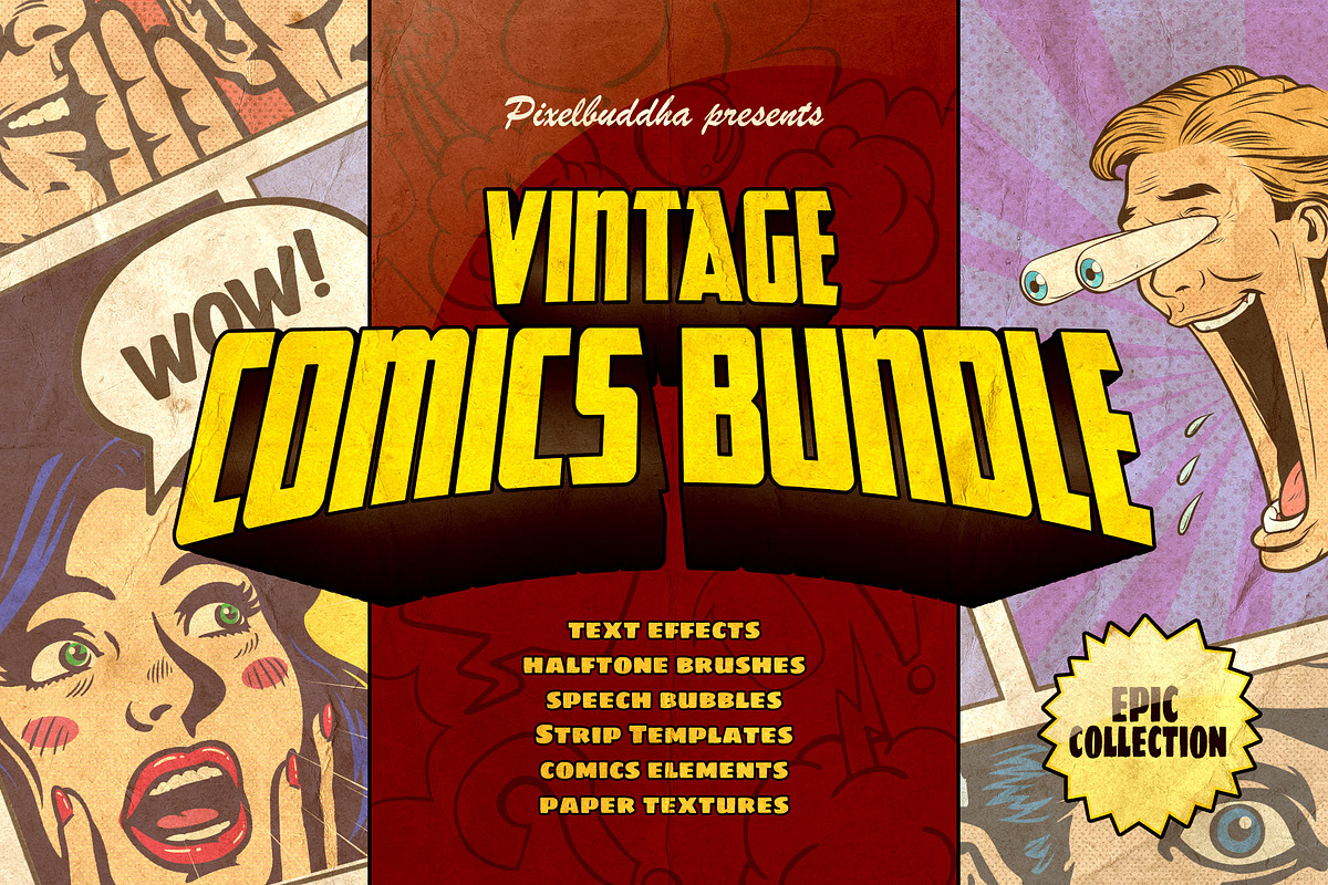 Marvelous Vintage Comics Bundle, a Brushes & More by pixelbuddha.net (Photo 1 of 13)