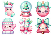 Kawaii Pink Mint Christmas Clipart, an Illustration by Daily.Designs (Thumbnail 4 of 5)