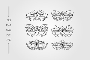 set of carnival mask line art logo, an Object Illustration by lawoel