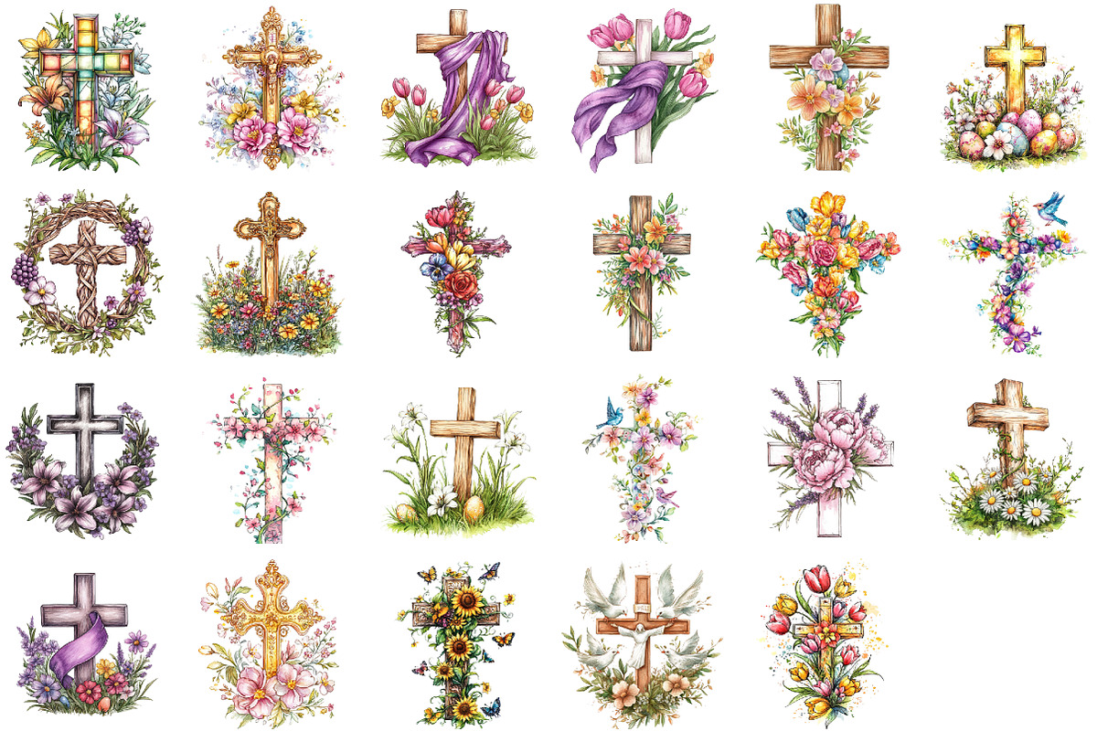 Watercolor Easter Floral Crosses, an Illustration by Sublimation Artist (Photo 2 of 6)