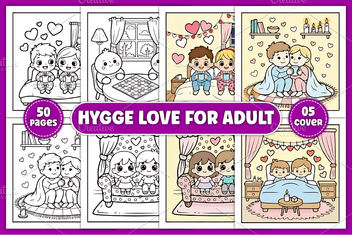 Hygge Love Coloring Pages for Adults, a Seasonal Illustration by Ink Gallery (Photo 1 of 5)