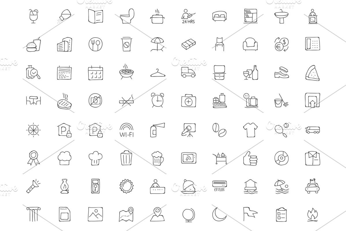 250 Hotel and Restaurant Doodle Icon preview 4