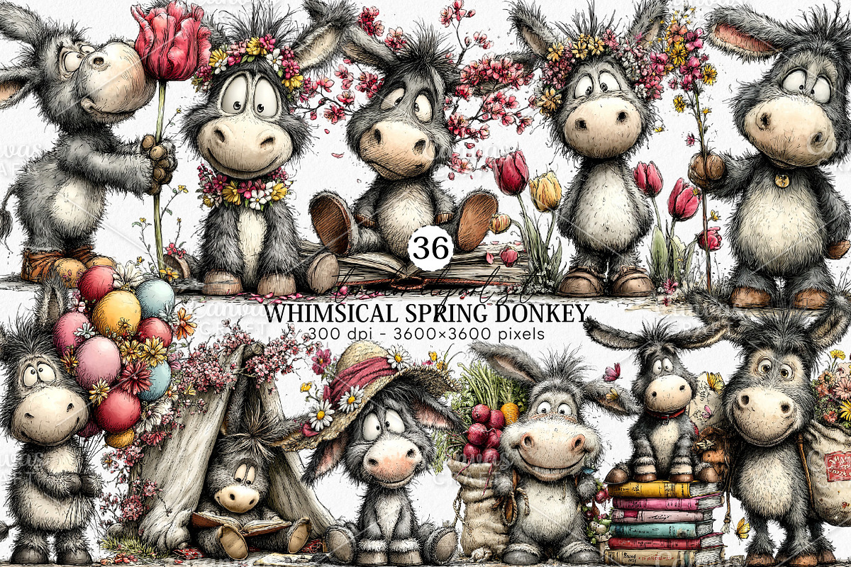 Whimsical Spring Donkey Clipart PNG, an Illustration by Canvas Craft (Photo 1 of 7)
