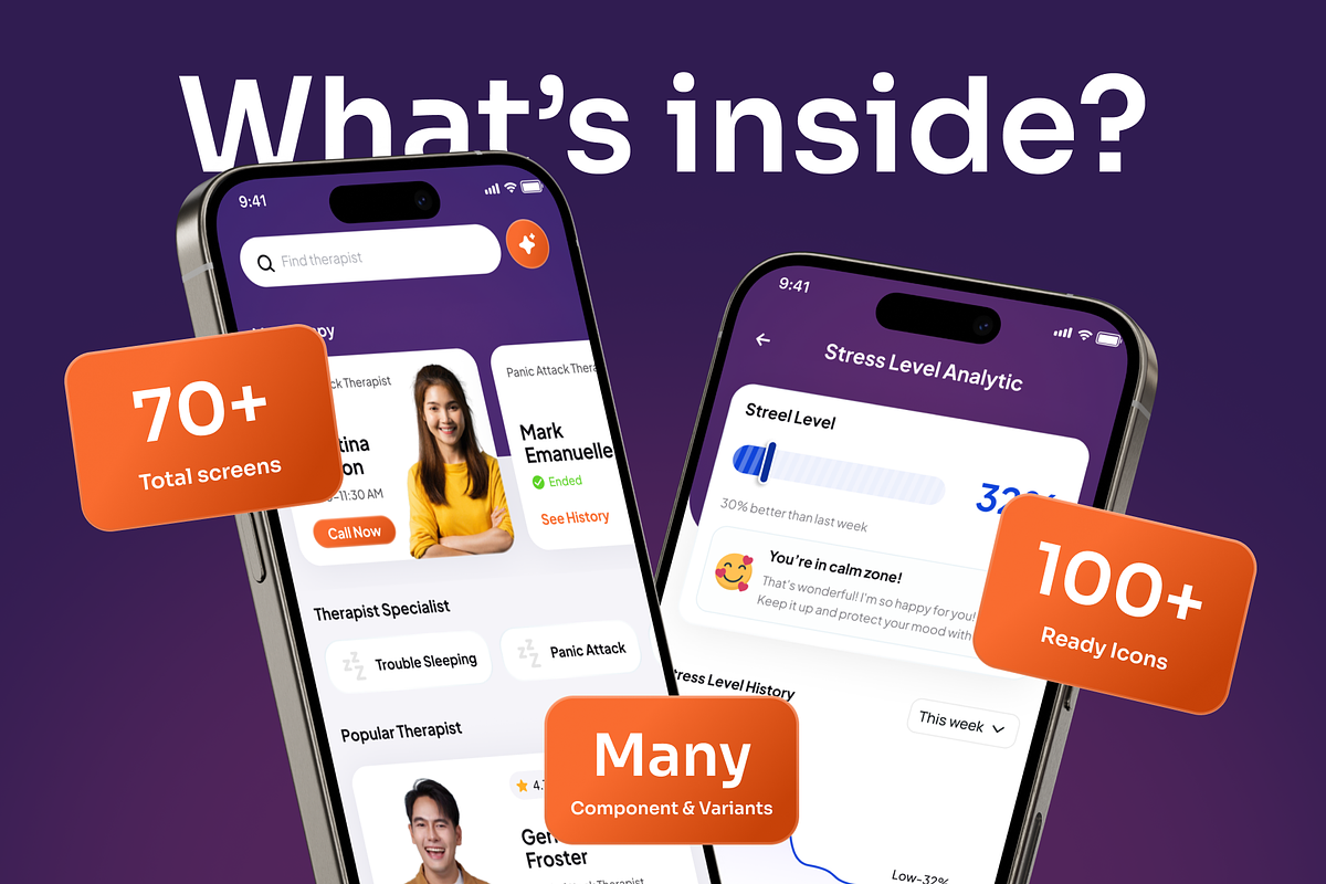 CalmDay - Mental Health Tracker Apps, an UI Kit Template by Agensip Design Agency (Photo 4 of 10)