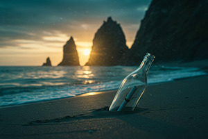 Glass bottle with a message washed a, a Background Photo by professorinc