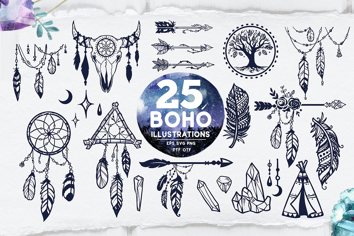 Bohema Spirit font and illustrations preview 4