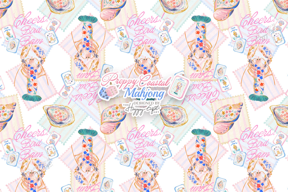 Preppy Coastal Mahjong Clipart, a Decorative Illustration by TheHappyGiftArt (Photo 8 of 12)