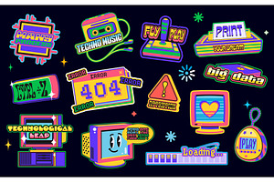 Retro technology y2k groovy stickers, a Decorative Illustration by Vector Tradition