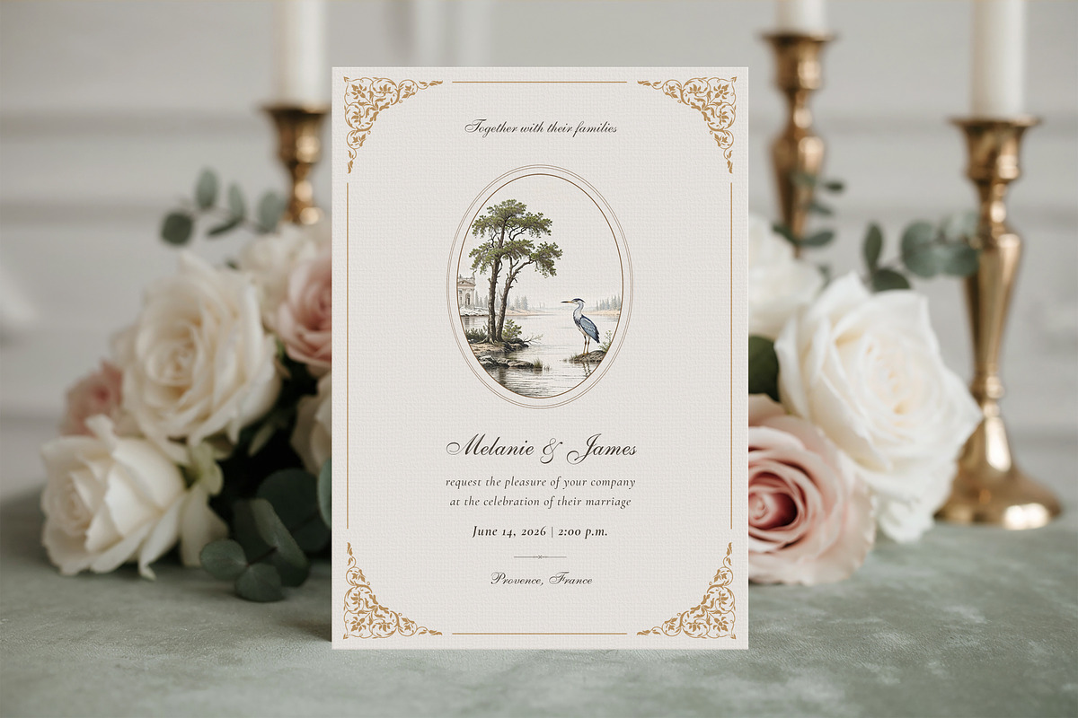 Elegant Heron Oval Wedding Invite, an Invitation Template by by creative paper (Photo 1 of 3)