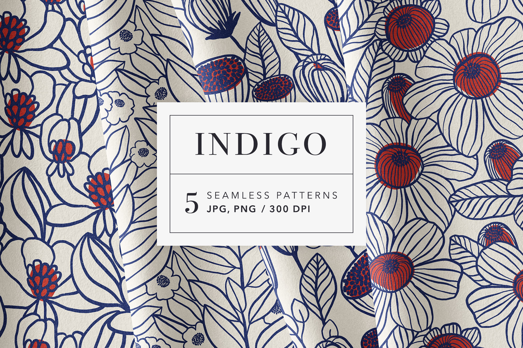 Indigo Floral Patterns Set, a Pattern Graphic by likorbut