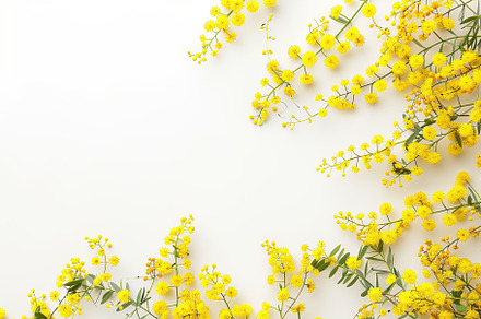 Mimosa flowers with copyspace for text on white background, a Nature Photo by AlyaAnd