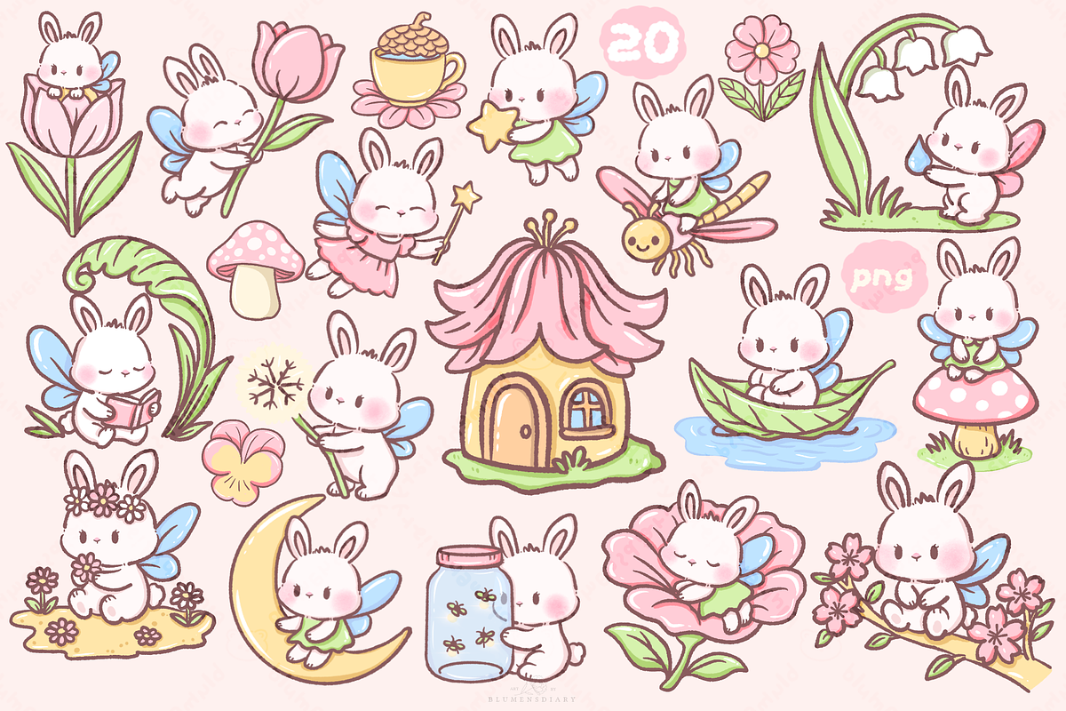Kawaii Bunny Fairy PNG Clipart, an Animal Illustration by Blumensdiary (Photo 2 of 7)