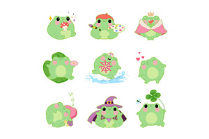 Kawaii frog. Green plump frogs, an Animal Illustration by Valerie Bodnar
