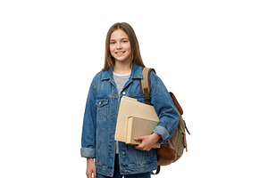 Girl With Books Standing