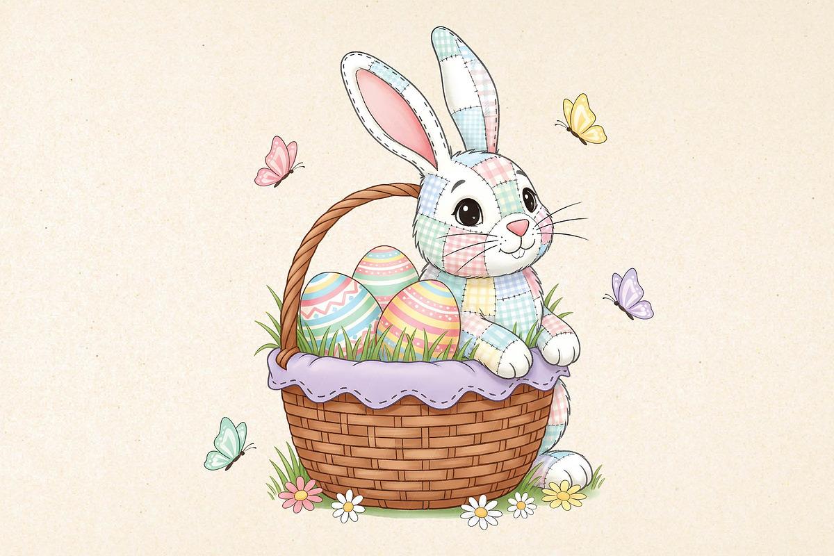 Patchwork Easter Bunny PNG, Cute Eas, an Illustration by DreamPrint404 (Photo 1 of 6)