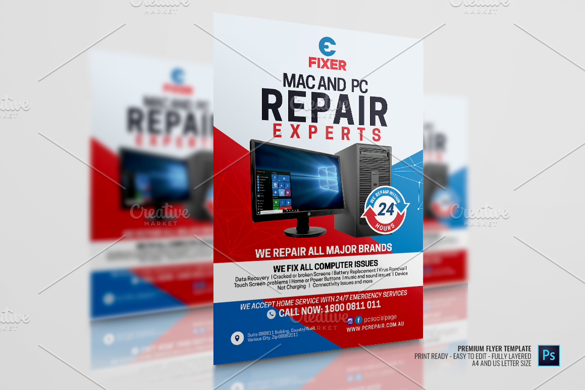 Computer Service Center Flyer, a Flyer Template by PSDPixel