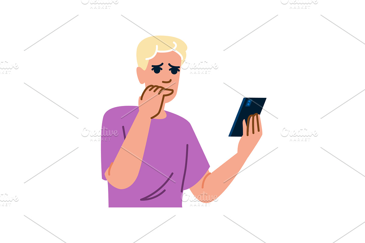 Worried young man biting fingernails, a Technology Illustration by pikepicture