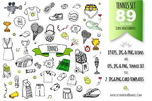 89 TENNIS hand drawn symbols!, an Outline Icon by Natasha-Pankina.com