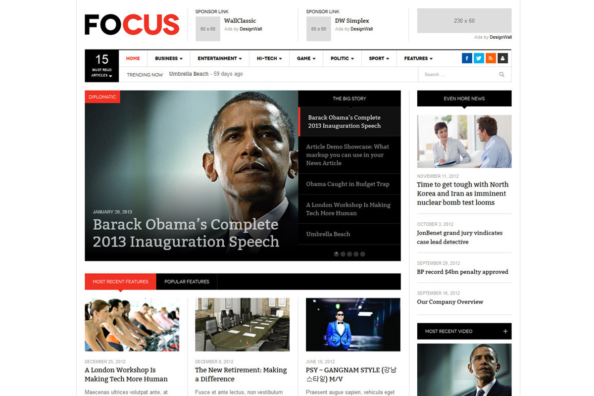 EMOFocus - Responsive WordPress News, a WordPress Template by DesignWall (Photo 1 of 5)