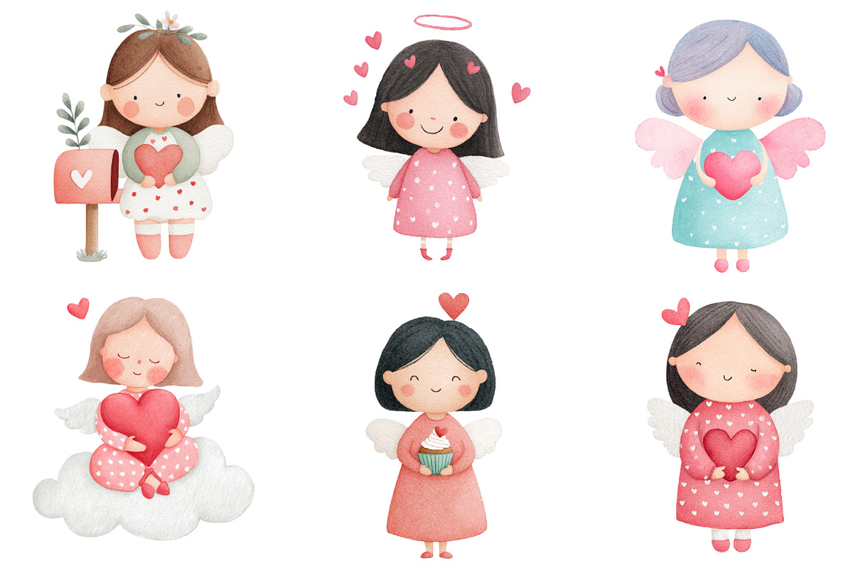 Watercolor Valentine Angel Clipart, an Illustration by Dream Creation (Photo 5 of 7)