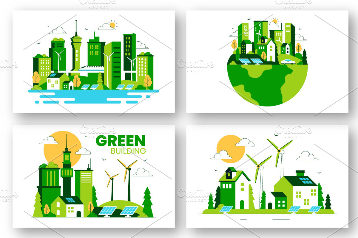 10 Green Building Illustration, an Object Illustration by denayunebgt (Photo 3 of 4)