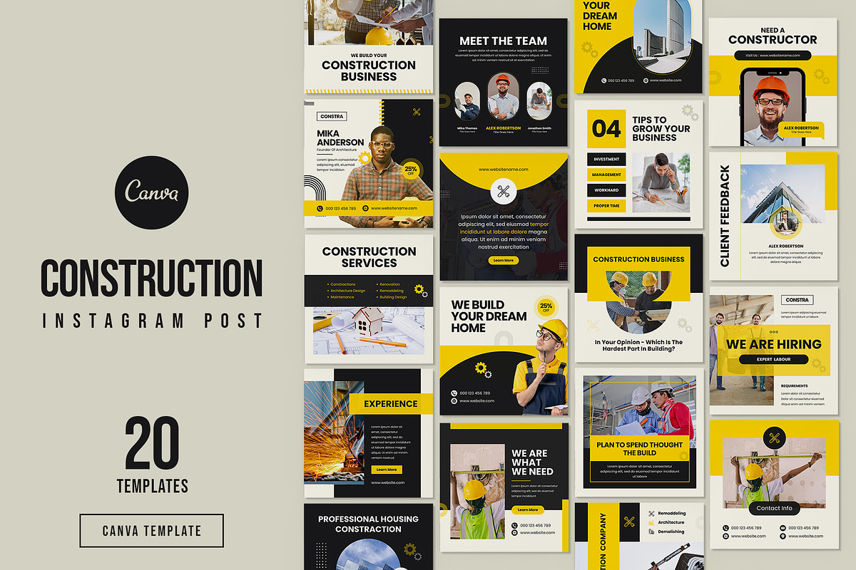 Construction Social Media Canva, a Social Media Template by Pixelpick (Photo 1 of 5)