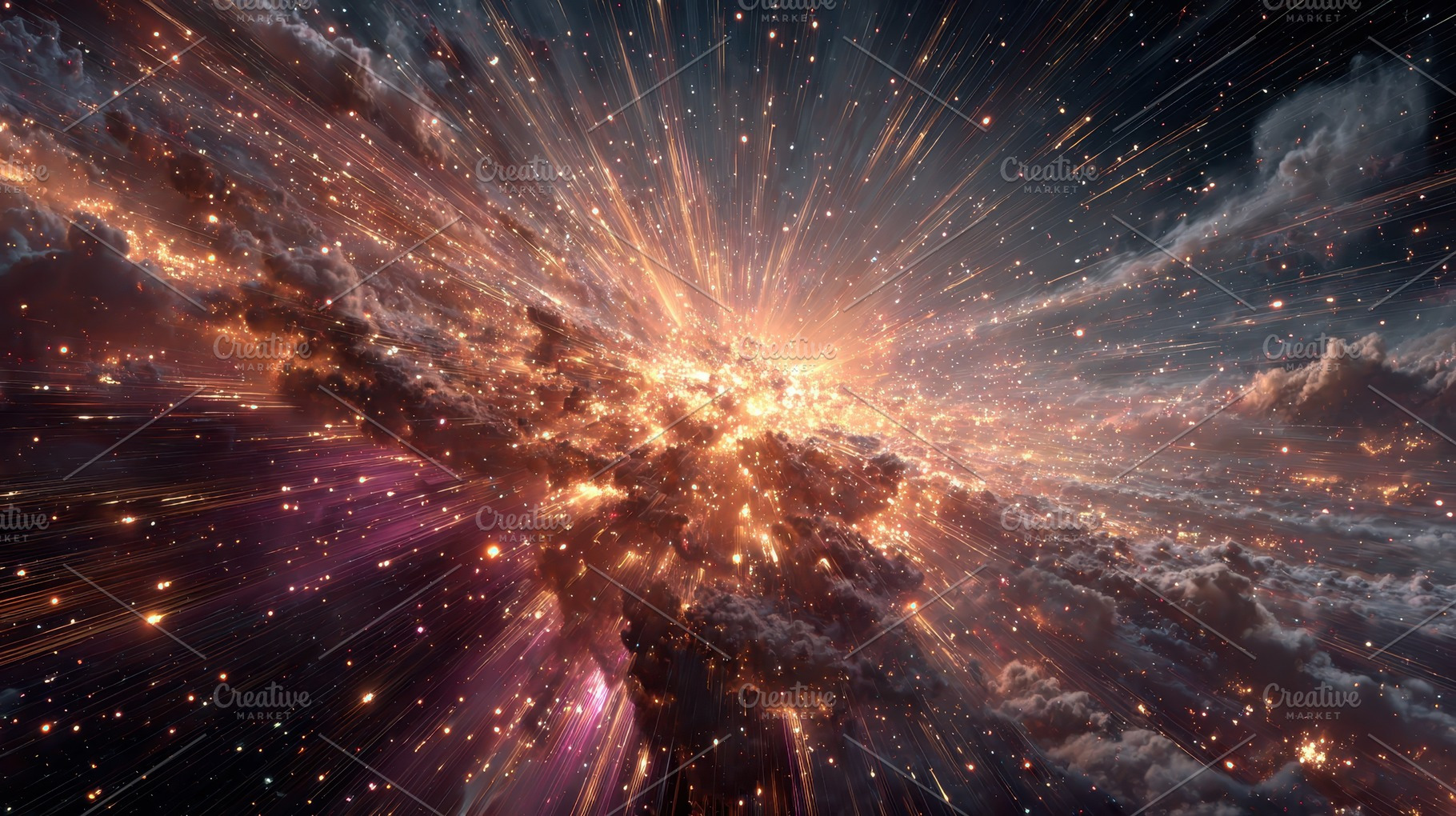 Cosmic explosion bright lights stell, an Abstract Photo by Pixeness Studio
