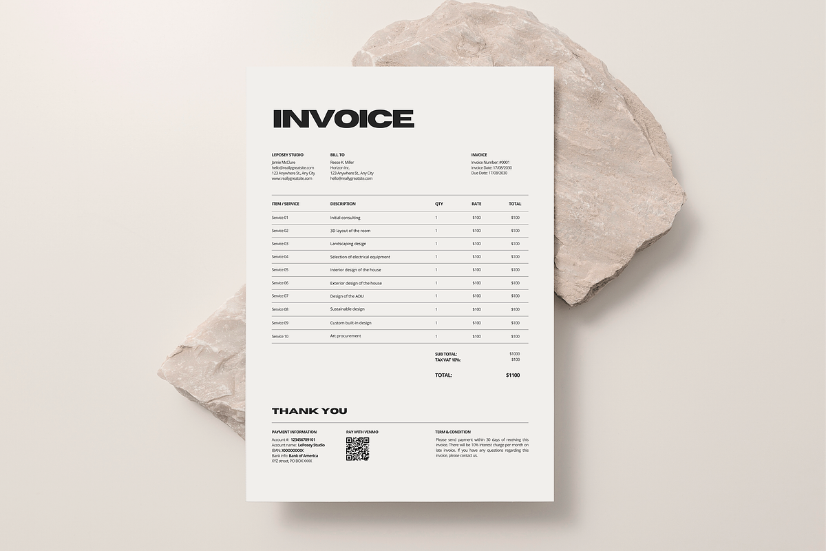Modern Invoice Template Canva, a Stationery Template by LePosey Studio (Photo 1 of 5)