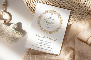 Baptism Invite Card Template Wreath