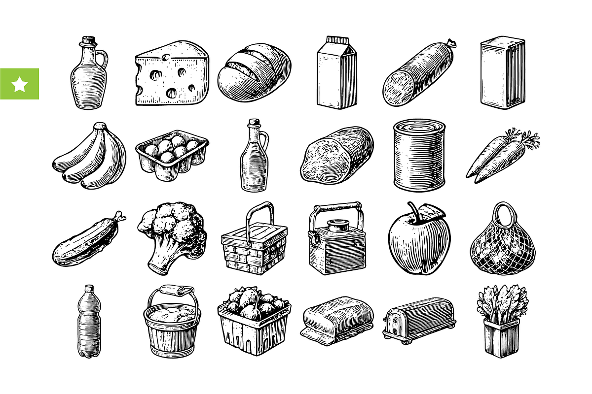 Vintage Grocery Food Icons, an Object Graphic by RT Studio (Photo 1 of 3)