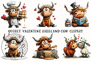 Quirky Valentine Highland Cow Clipar, an Illustration by OK Design (Thumbnail 2 of 6)