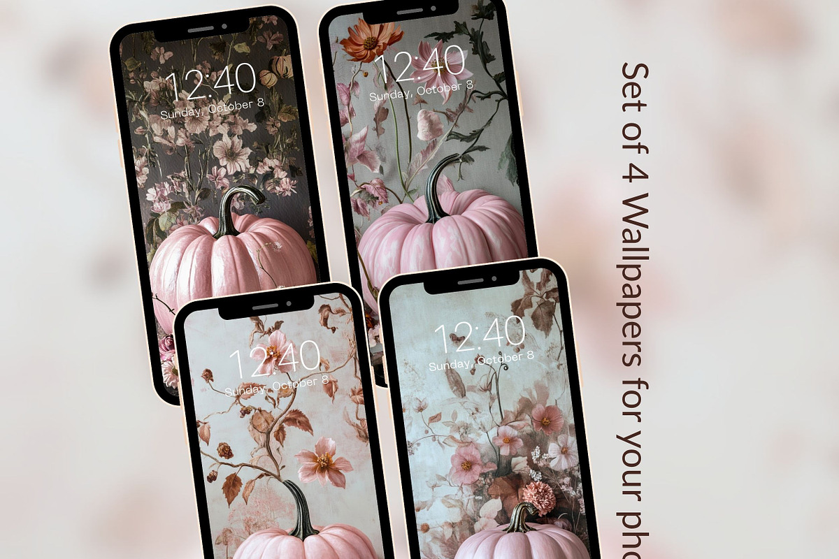 Pink Pumpkin phone wallpaper set, a Graphic by Kalindiprints (Photo 5 of 6)