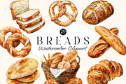 Watercolor Breads Clipart, a Food Illustration by Primrose Blume (Thumbnail 1 of 4)