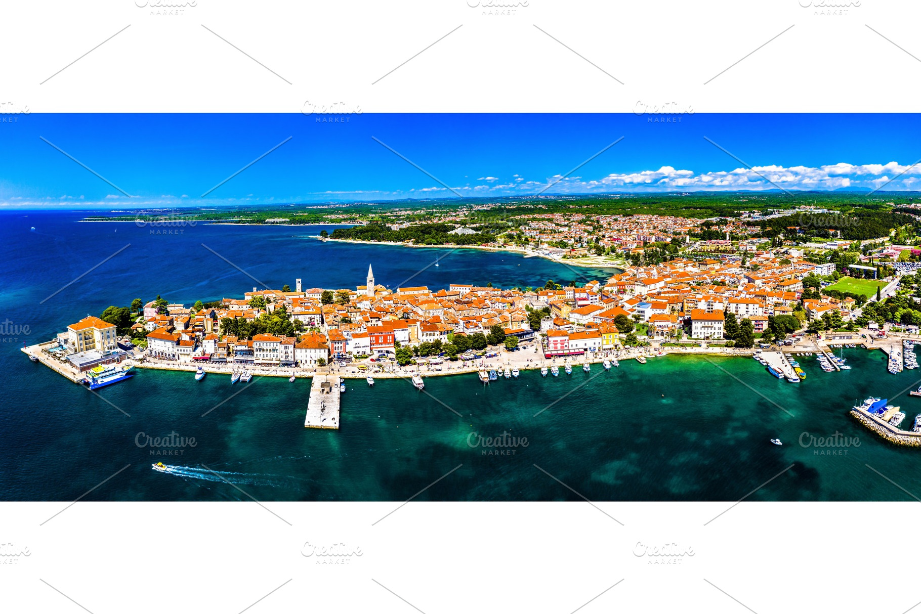 Aerial view of the old town of porec featuring porec, croatia, and summer, an Architecture Photo by Leonid Andronov