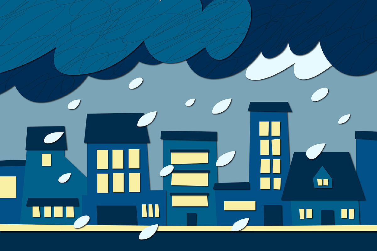 Blue Flat Rainy City Illustration, a Seasonal Illustration by graphicook