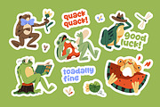 Funny frogs set + seamless patterns, an Animal Illustration by PaperTrident (Thumbnail 2 of 5)